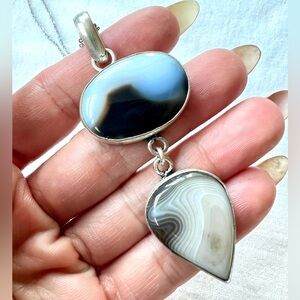 925 TRANSFORMATIONAL Double Botswana Agate Pendant Necklace